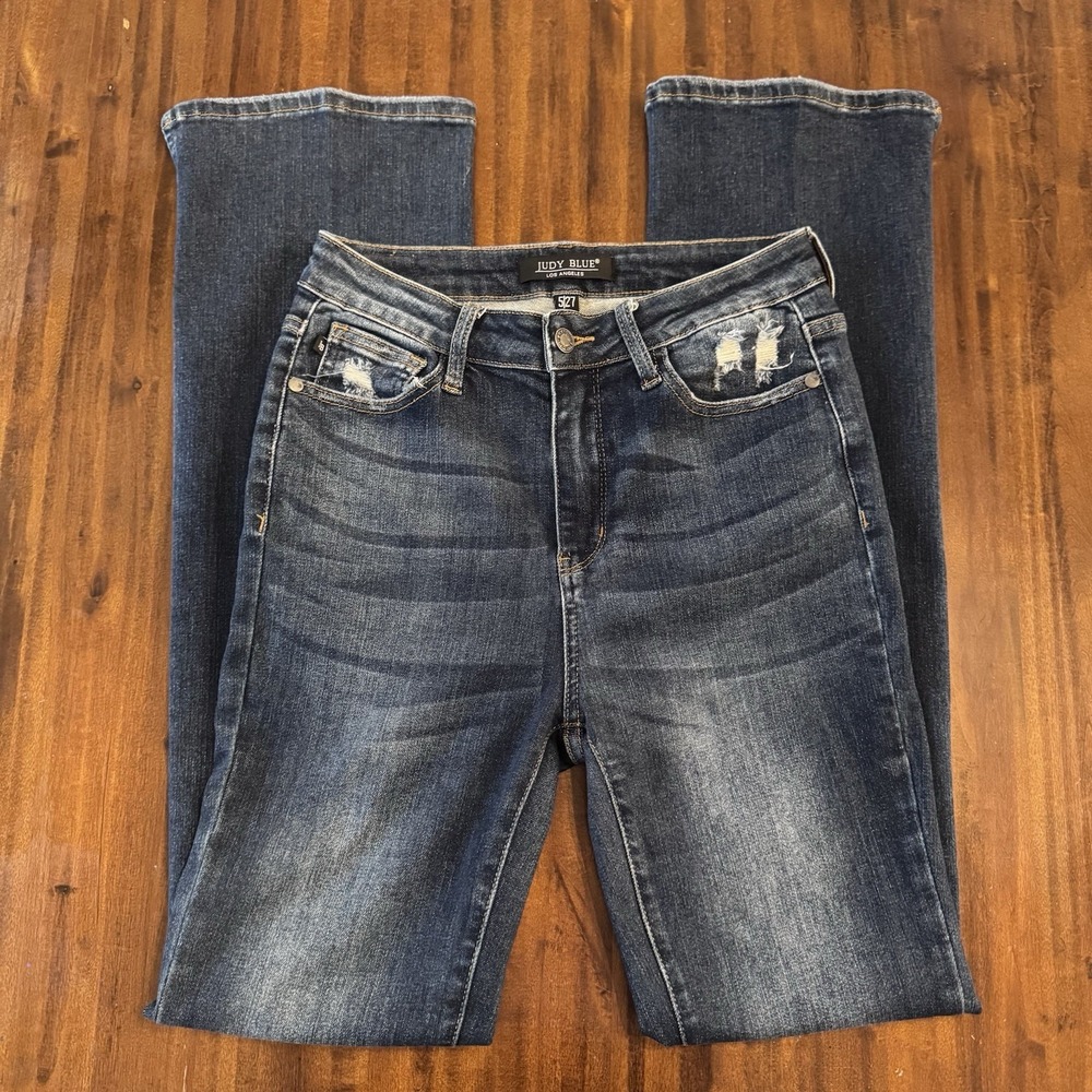 Judy Blue High Rise Slit Hem Slim Bootcut Jeans Dark Wash Size 5/27 Long
